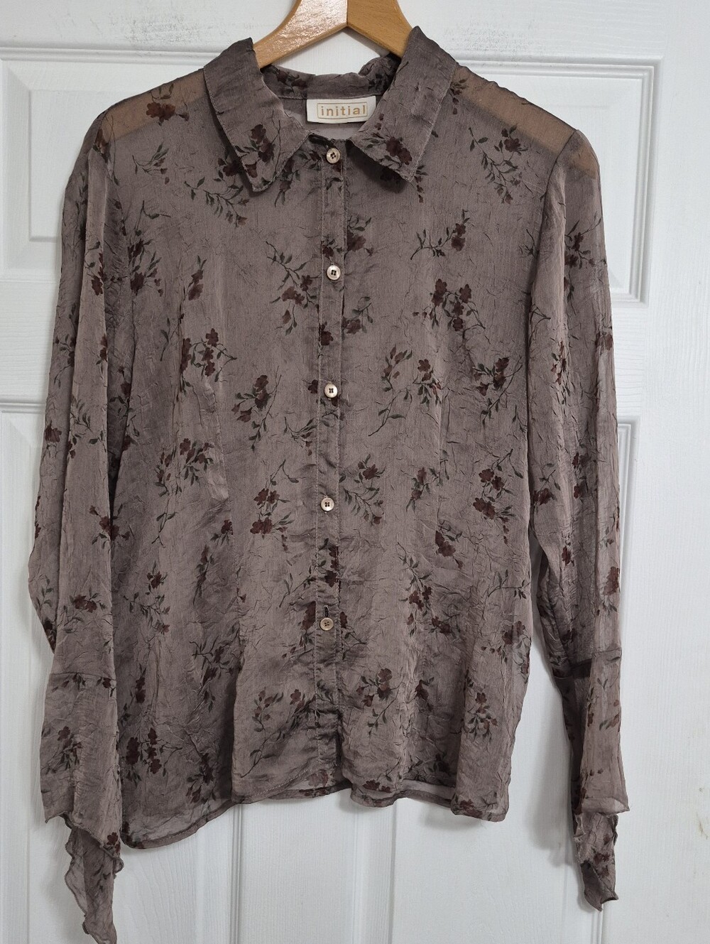 initiatl Floral Button-Down Shirt in Taupe